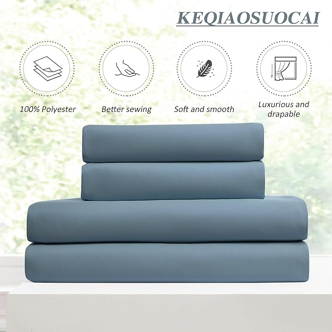 KEQIAOSUOCAI Dusty Slate Blue Blackout Curtains for Small Window, Pinch Pleat with Hooks, Room Darkening Block Out Bedroom Curtain 2 Panels,40 by 45 Inch