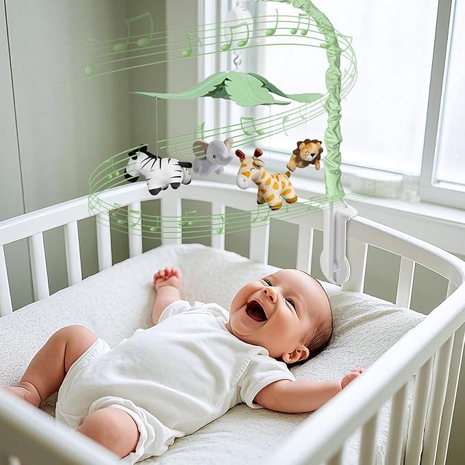 Feisike Jungle Safari Baby Crib Mobile with 35 Soothing Lullabies & 3 Modes - Adjustable Nursery Mobiles for Boys & Girls, Animal-Themed Nursery Decor Musical Mobile for Crib or Bassinet