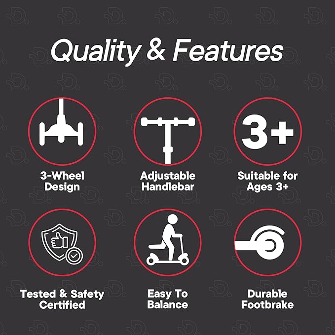 Black and Red 3 Wheel Scooter with Seat for Kids – Light-Up LED Wheels, Adjustable Handlebar and Seat, Smooth PU Wheels, Wide Anti-Slip Deck, Rear Foot Brake – Toddler Outdoor Toys for Ages 2+
