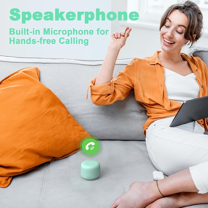 Bobtot Portable Bluetooth Speakers with Strap Easy to Carry, Wireless IPX5 Waterproof Mini Speaker with Loud Stereo Sound, 20 Hours Playtime, Rechargeable Battery, Built-in Microphone, Green