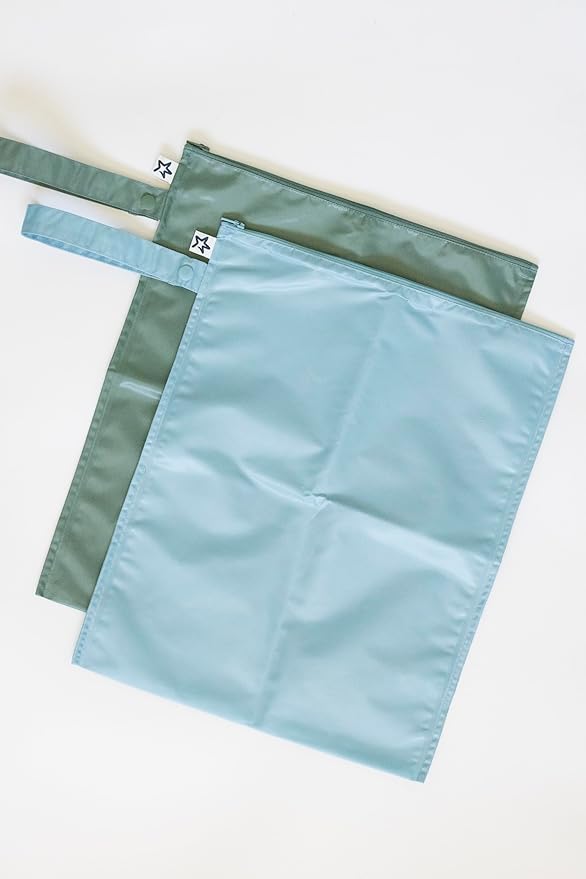 Tiny Twinkle Mess proof Waterproof Wet Dry Bag,2pk Reusable Wet Bags for Swimsuits&Baby Clothes,Leakproof Wet Bag,Waterproof Bag for Travel&Diaper bag,Wet Bags for Baby (Slate, Olive)