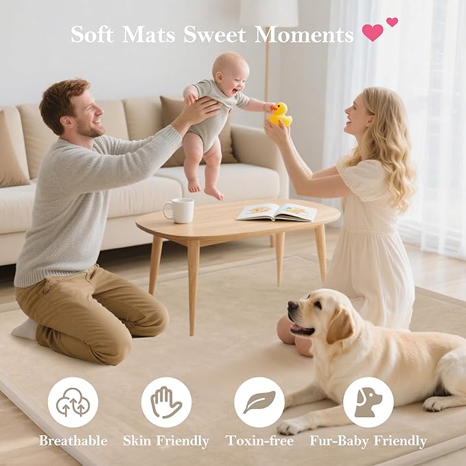Baby Play Mat for Floor, 50 X 50x 1.3" Memory Foam Playpen Mat,Ultra Soft Tummy Time Mat with Non-Slip Backing, Baby Crawling Mat Child Nursery Rug for Infant, Toddlers, Kids (Beige)