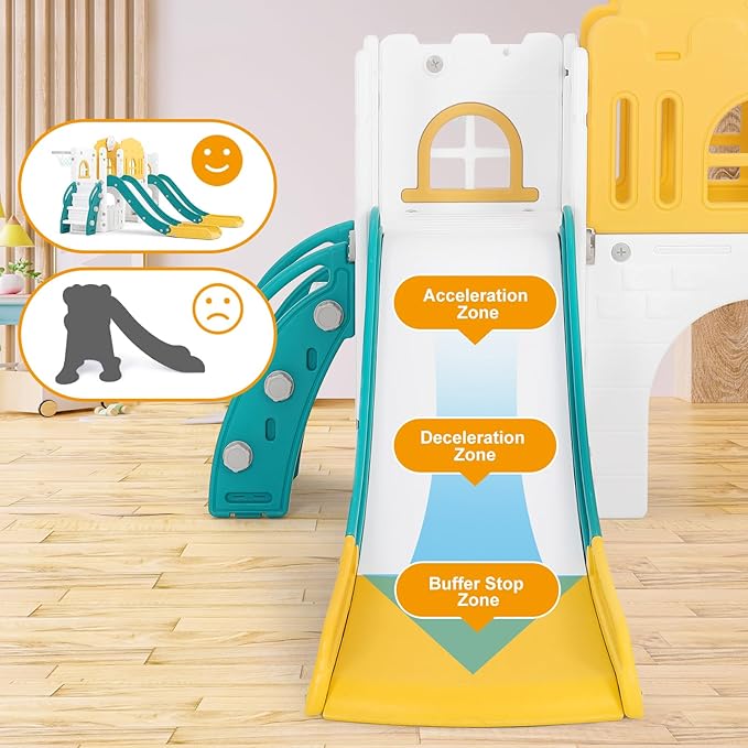 JOYLDIAS 9 in 1 Toddler Slide, Toddler Playground with Double Slides, Climber,Basketball Hoop,Tunnel, Telescope, Storage Space and Non-Slip Step, Indoor Outdoor Backyard Playset for Toddlers Age 1-3+