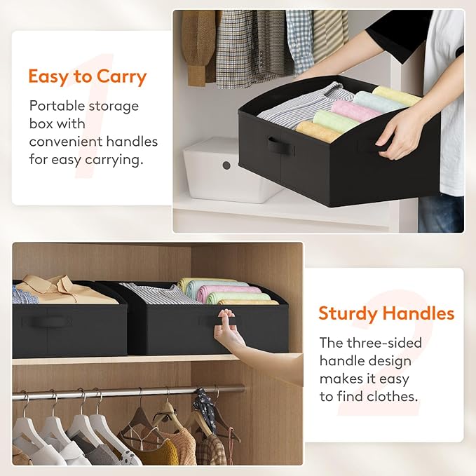 Lifewit Storage Baskets for Shelves, 6 Packs Non-woven Fabric Trapezoid Closet Organizer Bins with Handles, Foldable Clothing Containers Box for Clothes, Toy, Towel, Book, DVD, Hats, Large-Black