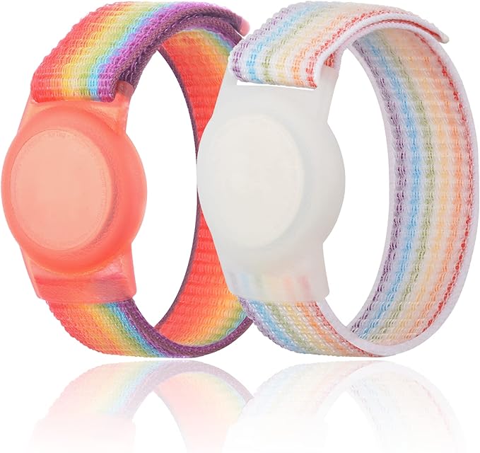Kids Wristband Compatible with Apple AirTag, Protective Case for Air Tag GPS Tracker Holder with Nylon Bracelet, Adjustable Anti Lost Watch Band for Toddler Child Elder(Rainbow)