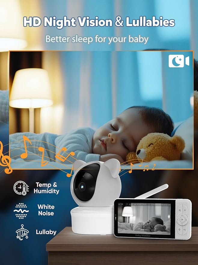 iFamily WiFi Baby Monitor with App – Smartphone Baby Monitor with 5" HD Monitor & 2K Camera, Night Vision, 2-Way Talk, Motion Tracking&Alerts, Temp Sensor, Lullabies,Secure WiFi Lock