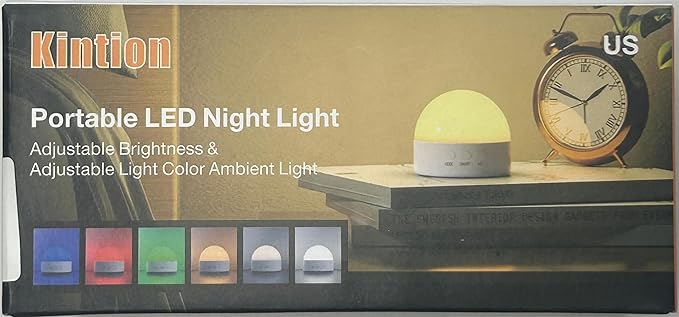 Kintion Night Light, Dimmable 8 Color Portable LED Night Light, 1800mAh Rechargeable Nursery Light Lamp, Soft Eye Caring Warm White, White, Red, Blue, Green Color Lighting for Sleep Aid (White, 2pcs)