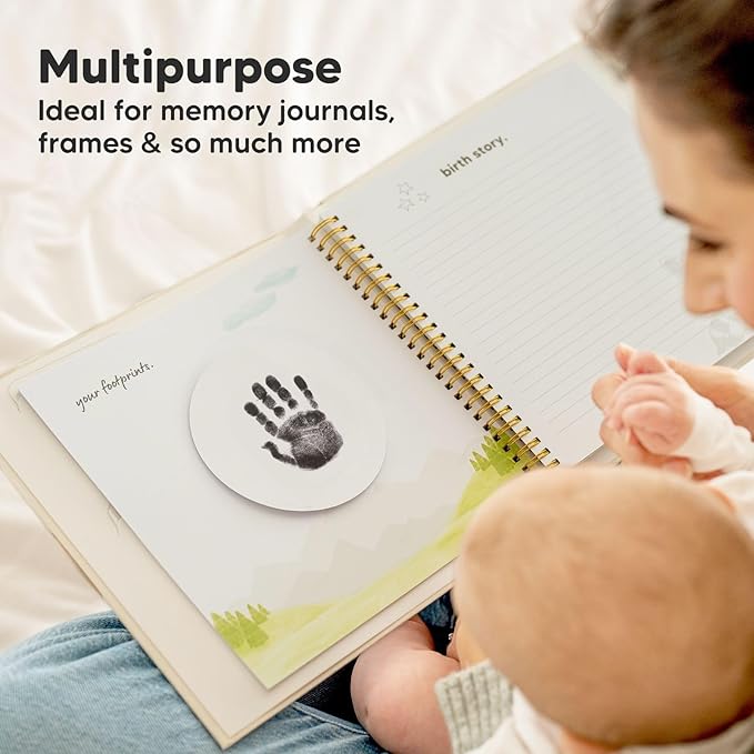 2-Pack Round Inkless Baby Hand and Footprint Kit - Mess Free Ink Pad for Newborn Keepsake, Dog Nose & Paw Print Kit, Clean Touch Ink Pad for Baby Hand & Footprints,Ideal New Mom Gifts (Jet Black)