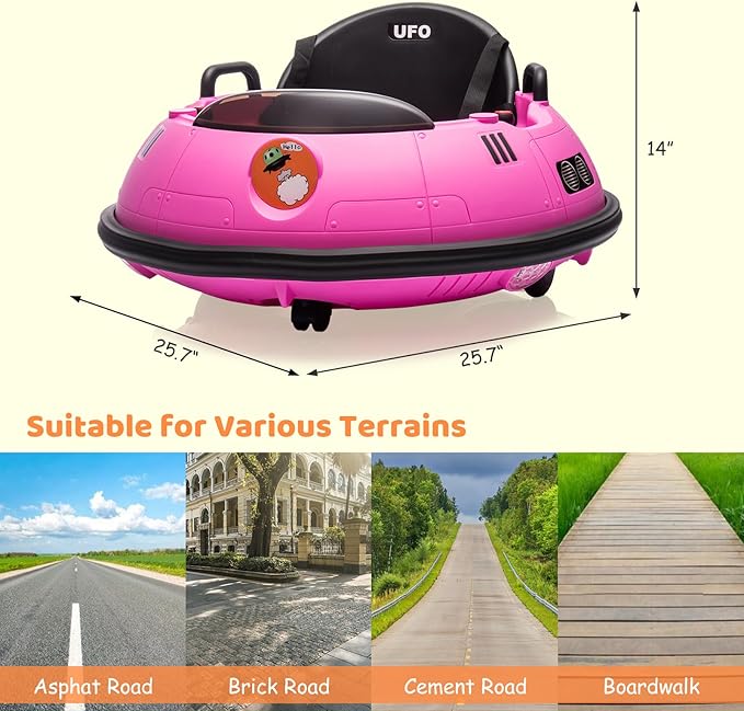 12V Electric Ride on Bumper Car for Toddlers, Kids Bumper Car with Remote Control, 360 Degree Spin, LED Lights, Dual Joysticks, Safety Belt for 18+ Months Kids, Pink