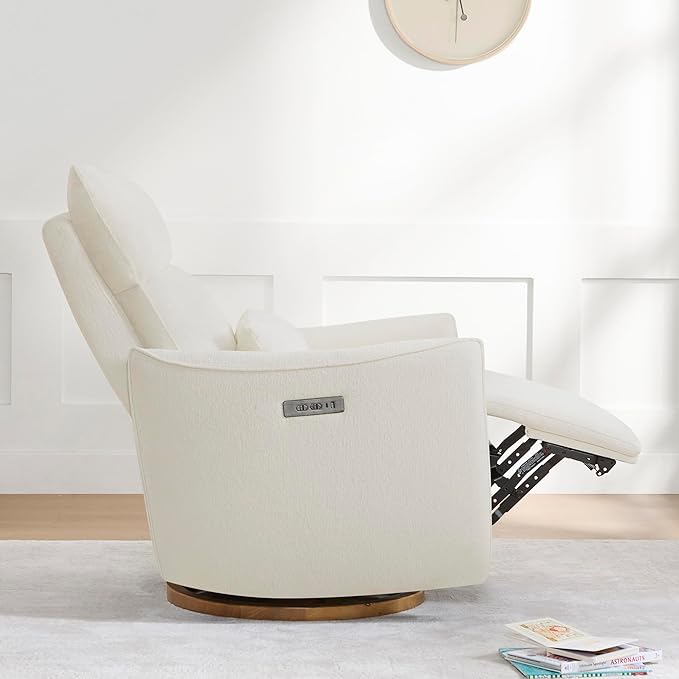 CHITA Swivel Rocker Recliner Chair, Power Nursery Glider Recliner, Nursery Rocking Chair with Adjustable Power Headrest, FSC Certified, Solid Wood Base, Cream