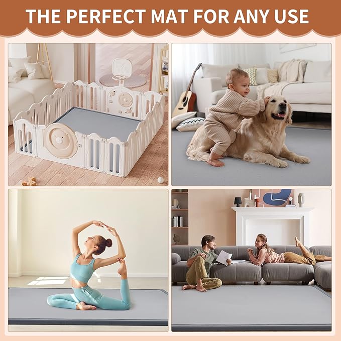 Baby Play Mat for Floor - 1.4" Thick Memory Foam Rug, 80"x80" Playpen Tummy Time Mat, Soft Velvet Nursery Rug, Large Padded Crawling Mat, Cushioned Pads for Playroom Toddlers, Infants, Yoga, Tatami