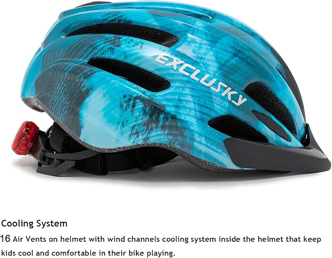 Exclusky Kids Bike Helmet with LED Light – Adjustable Multi-Sport Youth Helmet for Boys & Girls, Ages 5-12, Fits 50-57cm, Cycling Safety Gear