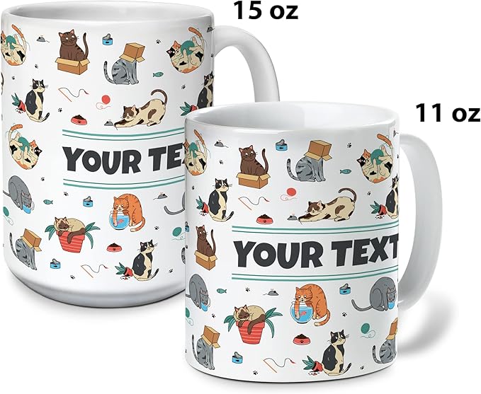 Personalized Mug for Kids - Cats - Custom Name/Text, Ceramic Hot Chocolate/Cocoa/Coffee Cup for Boys/Girls, Birthday/Christmas/Holiday Gift - 11 oz, Pink Handle