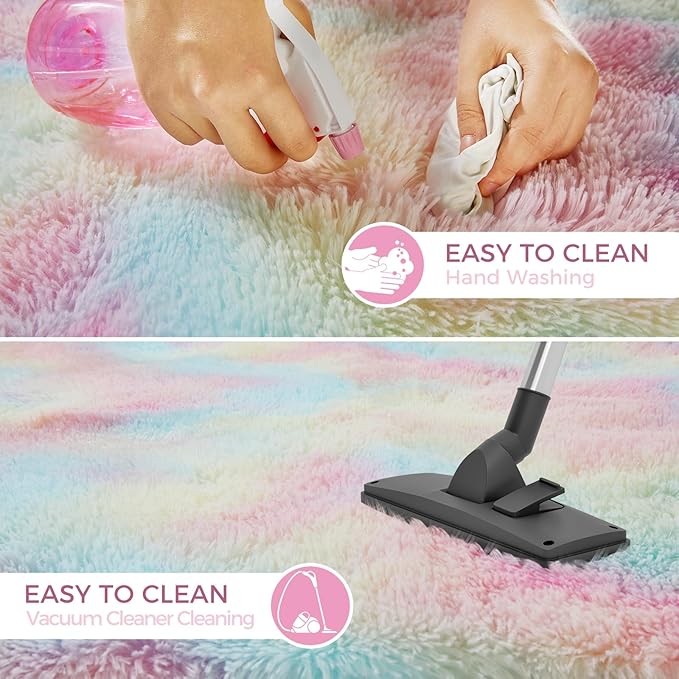 Ultra Soft Rug for Living Room, 3X5 Fluffy Shag Area Rug for Bedroom, Modern Shaggy Carpets Fuzzy Rug for Teens Dorm Nursery Home Decor Aesthetic, Upgrade Anti-Skid Durable, Rainbow