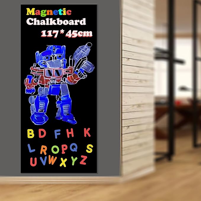 Magnetic Chalkboard Contact Paper for Wall 46.3"x18" Self Adhesive Magnetic Wall Board Sticker with 36 Magnet Letters for Kids Black Chalk Board Wallpaper Roll