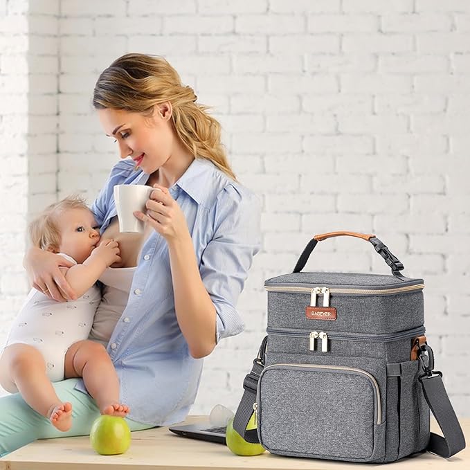 Insulated Breastmilk Cooler Bag with Ice Pack - Holds 6x9oz Bottles, Leakproof Double Layer, Baby Bottle Cooler Bag with Adjustable Strap for Nursing Moms, Daycare & Travel
