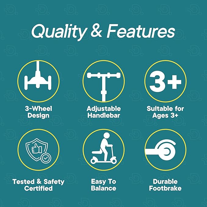 Aqua & Yellow 3 Wheel Scooter with Seat for Kids – Light-Up LED Wheels, Adjustable Handlebar and Seat, Smooth PU Wheels, Wide Anti-Slip Deck, Rear Foot Brake – Toddler Outdoor Toys for Ages 2+