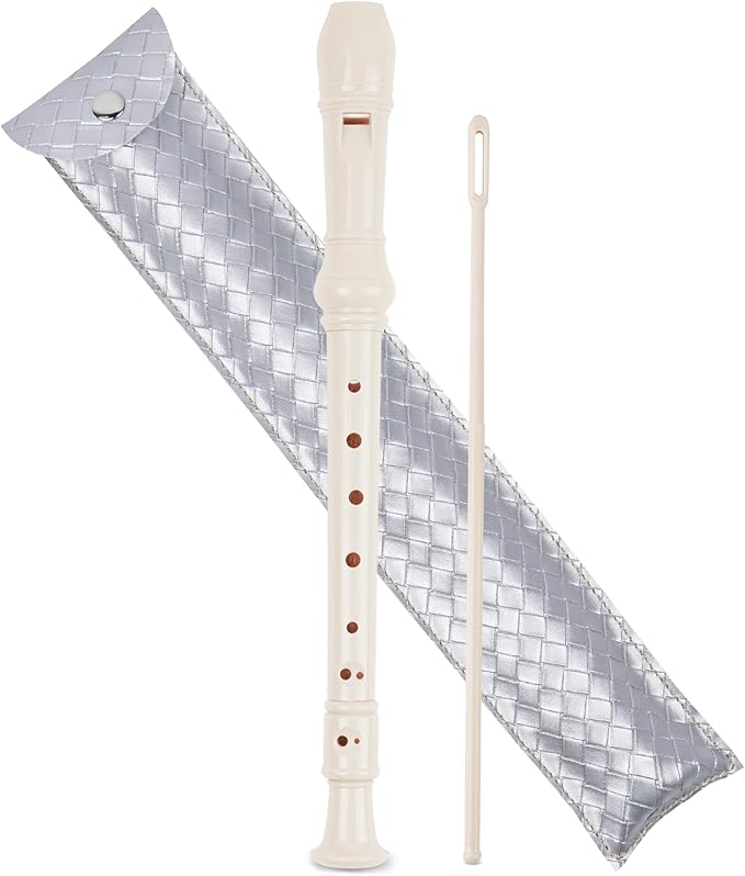 Recorder Instrument for Beginner Adults,8-Hole Soprano Descant Recorder Music Flute with with Cleaning Rod & Leather Case For Home Entertainment(2-Woven Sliver)