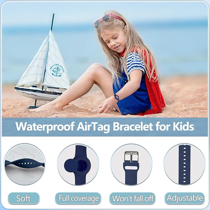 Waterproof Bracelet for AirTag Kids, Personalized Initial Letter Hidden Holder Compatible with Air Tag, Silicone Case for Airtag Adjustable Anti-Lost GPS Tracker for Toddler Child Elder, S