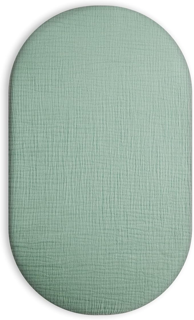 Bassinet Sheet for Baby Boy and Girl, Fitted Sheets for Rectangle, Oval, Hourglass Bassinet Mattress, Muslin Moses Basket Sheets with Neutral Style (Sage)