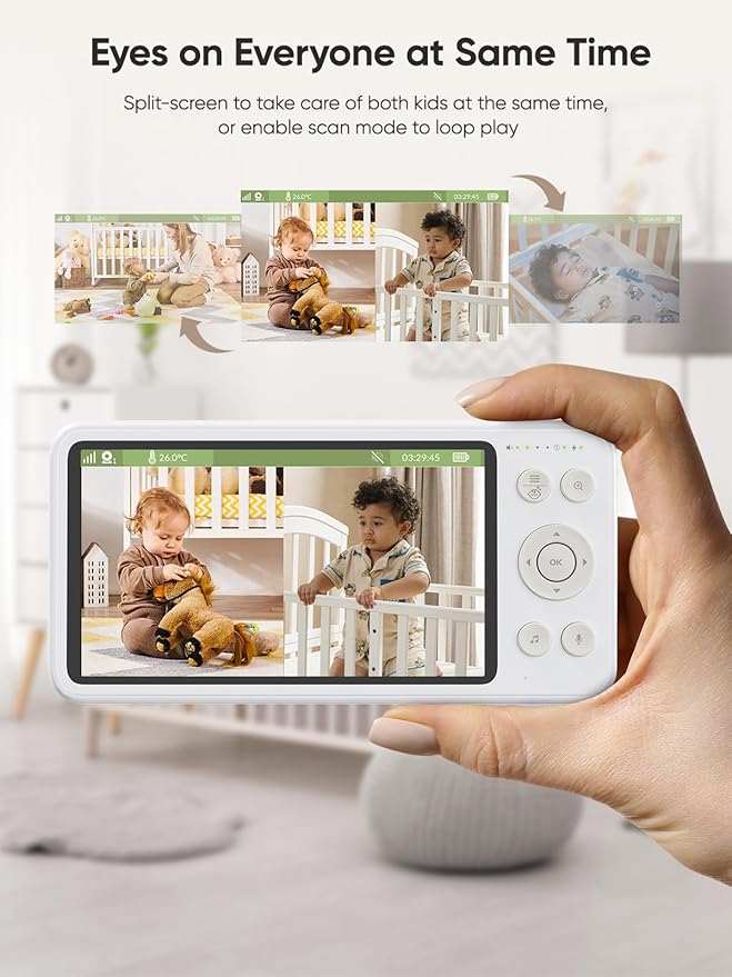 bonoch Add-on Baby Camera Unit for BBM14/BBM16, 1440p HD Video Baby Monitor Camera No WiFi, Security Split-Screen, Auto Night Vision, 4X Zoom, 2-Way Audio, Temperature Sensor, 3 White Noise 3Lullabies