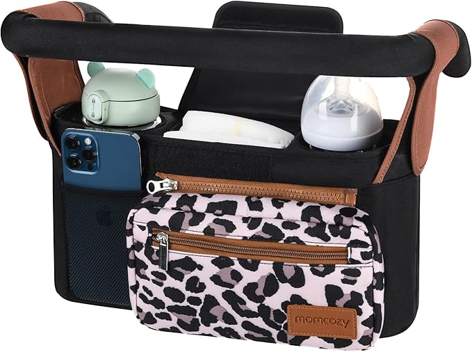 Momcozy Universal Stroller Organizer with Insulated Cup Holder Detachable Phone Bag & Shoulder Strap, Fits for Stroller like Uppababy, Baby Jogger, Britax, BOB, Umbrella and Pet Stroller