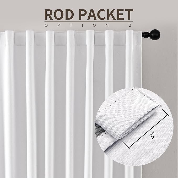 Joydeco Faux Linen Blackout Curtains for Bedroom,White Blackout Curtains 120 inches Long,100% Blackout Solid Thermal Insulated Window Drapes Luxury Decor for Living Room（W52xL120 Inch,White）