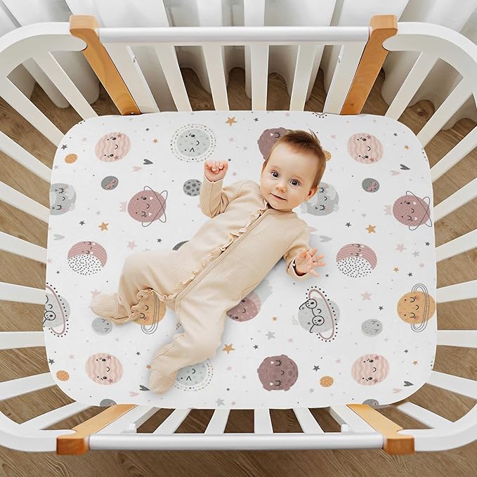 Galaxy Space Planets Crib Sheets for Boys and Girls, Fitted Baby Crib Sheets Soft and Breathable Mini Crib Sheets 52 X 28 Inches