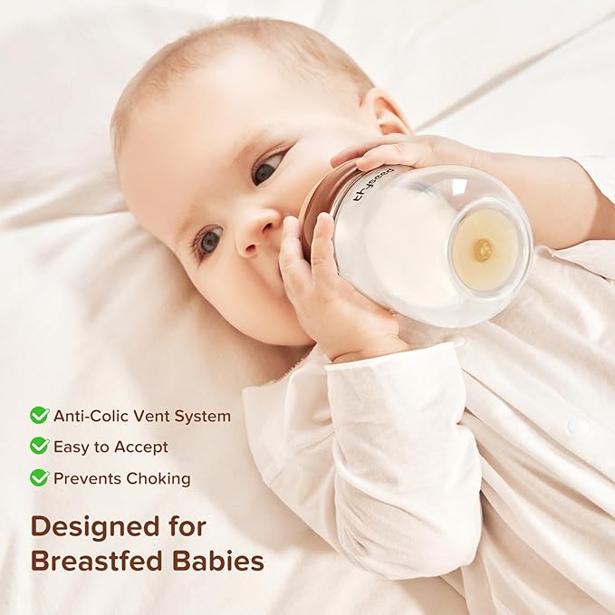 Thyseed Glass Natural Anti-Colic Baby Bottles | Newborn Breast Like Nursing Bottle for Breastfed Babies with Nipple(0-1 Months),5oz,1pack