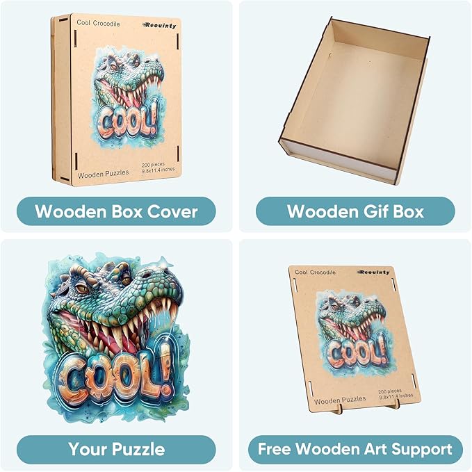 Wooden Puzzles for Adults, Cool Crocodile Jigsaw Puzzles 200 Pieces Animal Unique Shaped Wood Cut Puzzle Gifts for Adults and Kids, Family Puzzle Games