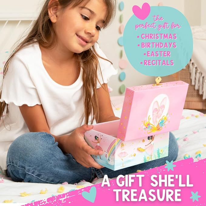 Musical Ballerina Jewelry Box for Girls - Kids Dancing Ballerina Music Box with Mirror, Ballet Gifts for Little Girls, Jewelry Boxes, Childrens Birthday Gift, Ages 3-10
