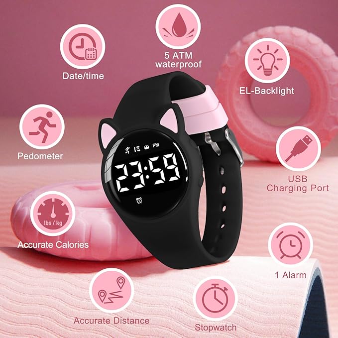 Kids Watches for Girls Boys Digital Sport Watch with Step Counter Pedometer Vibration Alarm Clock, No App Waterproof Fitness Tracker Kids Watch Boys Girls Teens Students Ages 5-16