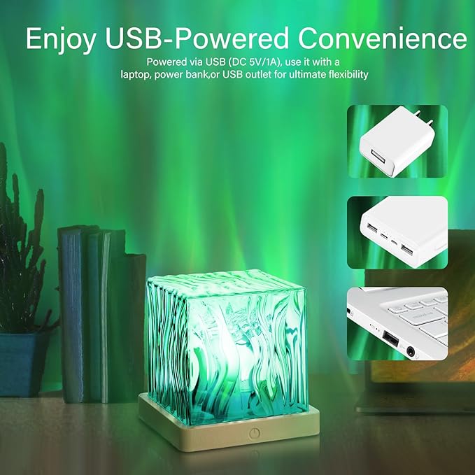 VoMii Northern Lights Projector,16 Colors Luminorthe Cube Lamp with Dynamic Wave Effect,Aurora Glow Lamp Ambient Lighting with Remote for Bed Room Classroom Decor