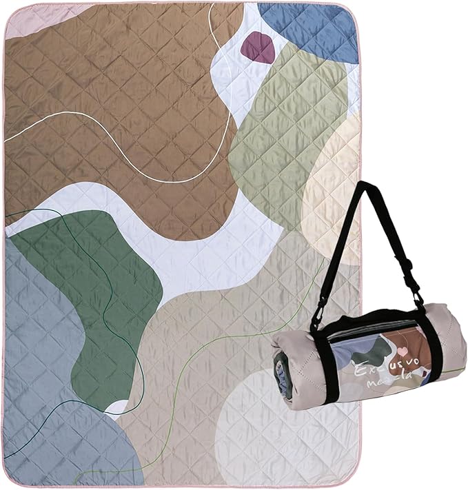 Exclusivo Mezcla Waterproof Picnic Blanket 60x80 Inches Large Multicolor Floral Polyester Sandproof Modern Camping Blanket