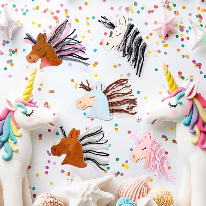 Geelin 24 Pcs Christmas Wooden Horse Craft Western Ornament Unfinished Wooden Cutouts Horse Painting Kit Unicorn Ornament DIY Cowboy Craft Paint Your Own Art for Christmas Party Favors(Cute)