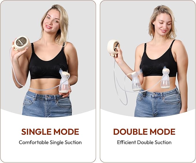 NCVI 8128 Electric Double Breast Pump Breastfeeding with 4 Modes 9 Levels, Rechargeable Pump Machine Strong Suction for Bigger Breast with 21/24mm Flanges Parts, Anti-Backflow Non-Spill and Low Noise