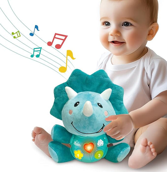 iPlay, iLearn Baby Dinosaur Musical Toys, Newborn Boys Gift, Soft Dino Plush Stuffed Animal, Infant Light Music Time, 1st Birthday Shower Gift Stuffers for 0 1 2 3 6 9 12 18 Month 1-3 Yrs Toddler Girl