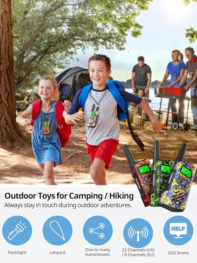 Walkie Talkies for Kids Rechargeable,Toys for Boys and Girls Ages 3-12, 3 Pack Long Range 2-Way Radios, Birthday Gifts,Christmas Stockings, Outdoor Play, Family Games, Hiking Camping Gear