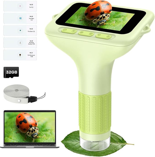 3.0" Screen Digital Microscope for Kids: 1000X Rechargeable Mini Pocket Portable Miniscope Magnifying Glass 4K Coin Jewelry Loupe Edu Science STEM Toy Xmas Gift 4-12 Boys Girls