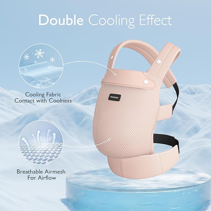 Momcozy Breathable Mesh Baby Carrier, Ergonomic and Lightweight Infant Carrier for 3-24 Months with Enhanced Lumbar Support, All Day Comfort for Hands-Free Parenting, Air Mesh-Pink