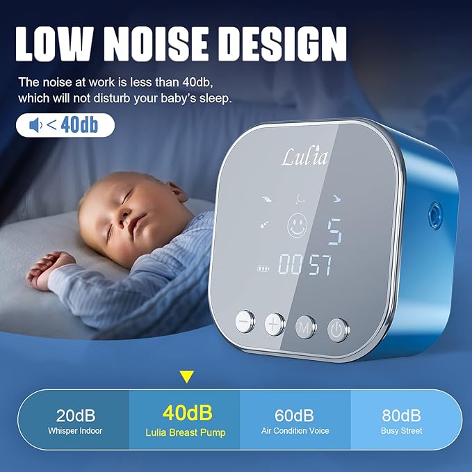 Double Electric Breast Pump Strong Suction, Portable Breast Pump Electric Breastfeeding Pump, Rechargeable Milk Pump with 4 Modes & 9 Levels, Low Noise, Anti-Backflow & LED Display, 24mm Flange, Blue