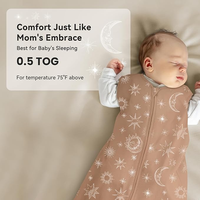Baby Sleep Sack 0-6 Months 3 Pack 100% Cotton Lightweight 0.5 TOG Wearable Blanket Baby Sleep Bag with 2-Way Zipper for Newborn Infant Toddler Beige