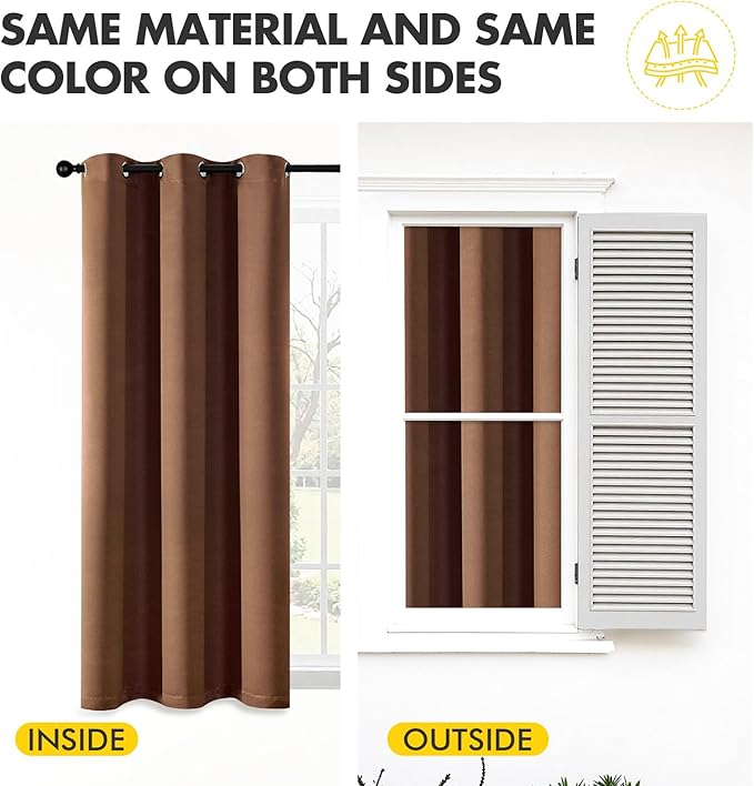 MIULEE Blackout Curtains for Bedroom Living Room 72 Inches Long 2 Panels, Thermal Insulated Room Darkening Drapes Solid Grommet Top Light Blocking Window Curtains W40 x L72 Inch Mocha Brown