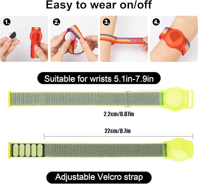 Kids Wristband Compatible with Apple AirTag, Protective Case for Air Tag GPS Tracker Holder with Nylon Bracelet, Adjustable Anti Lost Watch Band for Toddler Child Elder(Yellow)