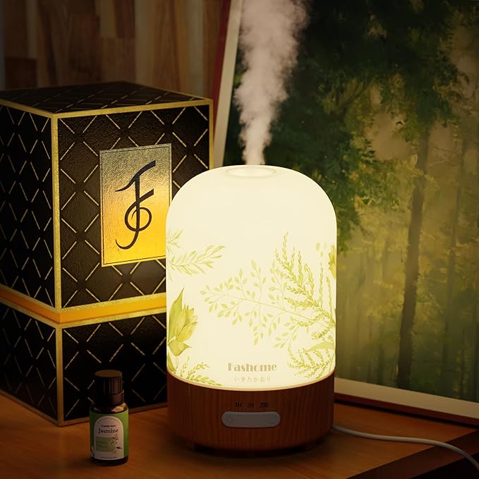 Aromatherapy Essential Oil Diffuser with Jasmine Oil, 6 in 1 Ultrasonic 100ML Aromatherapy Scent Humidifier Vaporizer with Dense fine Mist, Timer, Auto-Off (Summer-Jasmine)