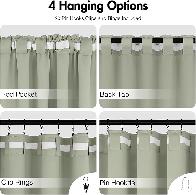 ANRODUO Sage Green Thermal Insulated Light Blocking Curtains 90 Inch Long Room Darkening Blackout Drapes for Living Room Bedroom 2 Panels Set 52" W x 90" L