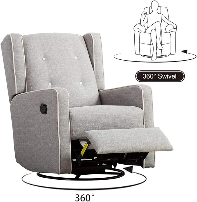Swivel Rocker Recliner Chair Set of 2, Nursery Glider Chair, Nursery Rocking Chairs, Manual Reclining Chair, Grey
