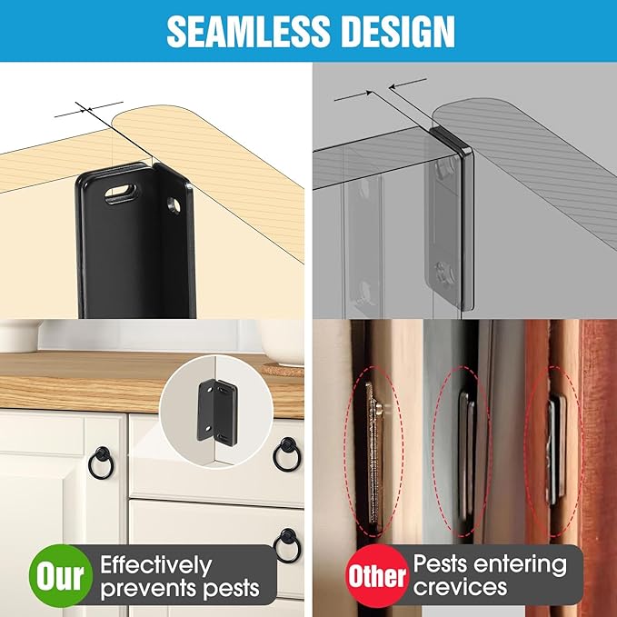 Ultra Thin Cabinet Magnets Door Catch, Adhesive Drawer Latch,Cabinet Magnetic Catch for Kitchen,Closet Door,Cupboard Wardrobe,Sliding Closure,No-Gap Design (Black 4PCS)