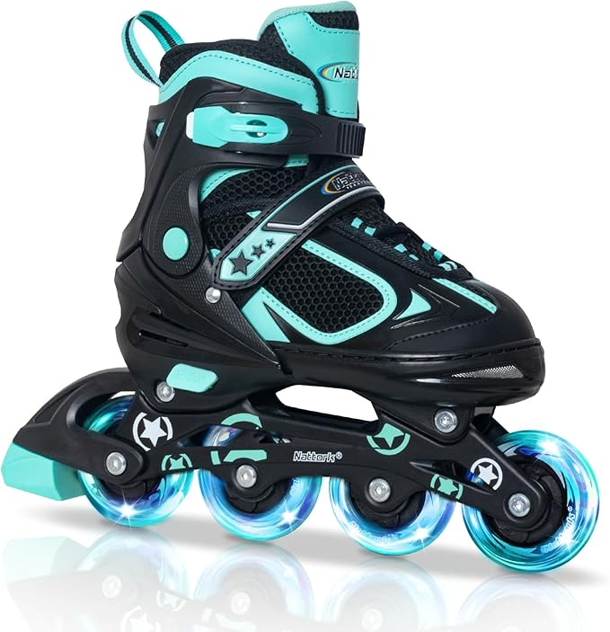Nattork Blade Roller Skates for Boys with Light Up Wheel, Outdoor & Indoor Illuminating Black Inline Skates for Boys Little Kids Toddler Ages 5-8 4 5 6, Beginners
