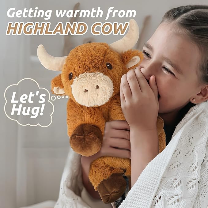 Cuckool Bull Stuffed Animals, Microwavable Stuffed Animals Adorable Fluffy Bull Plush for Warmth & Comfort, Heatable Coolable Lavender Scent Toys, Cute Soft Plushies Gift for Kids Boys Girls & Adults